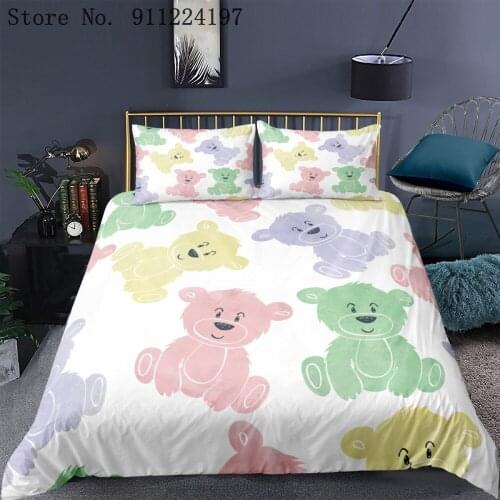 2/3pcs Set Cartoon Teddy Bear Printing Kawaii Bedding Set Bed Linens Duvet Cover Bed Sheet Pillowcases Cover Set For Child Gift
