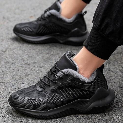 Brand Men Shoes Sport Outdoor Winter Sneakers Man Fashion Flat Black Running Shoes For Men Comfortable Fur Warm Shoes Size 39-48