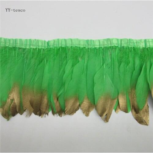 Goose Feather Trims 6 Meter Apple green Geese Feather Ribbons/15-18cm Fringes Gold Goose Feather Cloth Belt DIY decorative