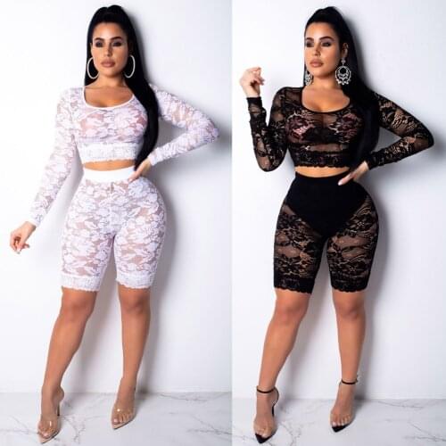 Summer Womens 2PCS/Set Crop Lace Top Shorts Cover Up Lace Crochet Swimsuit Cover Up Swimwear Mesh Fishnet Shorts
