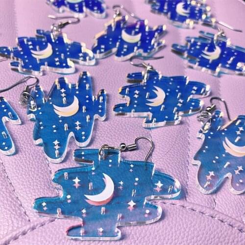 Fashion Color Change Sky Moon Star Acrylic Drop Earrings for Women Personality Dangle Earrings Female Cool Punk Fashion Jewelry