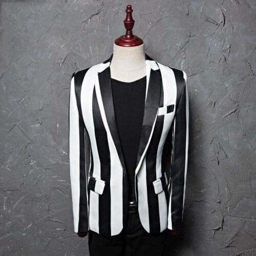 New Tide Men Zebra Stripe Blazer Male Stage Wear Masculino Slim Fit Fashion Casual 2 Suits( Jacket+Pants)
