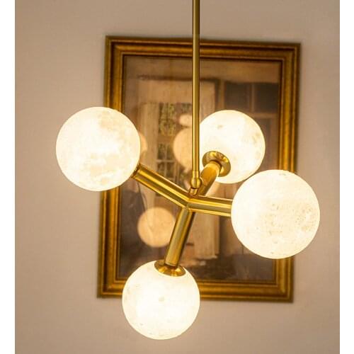 Nordic gold chandelier lighting 3D Printing moon chandelier Living Room Creative Minimalist Indoor Deco Hotel baby chandelier