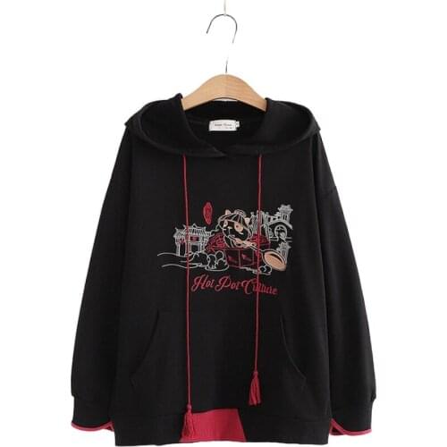 2020 Autumn New Women Retro Embroidery Loose Cotton Hooded Student Hoodies Sweatshirts Harajuku Pullovers 209595