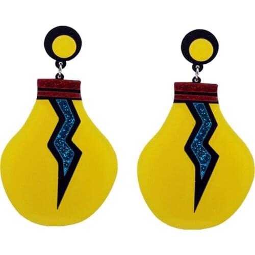 New Shiny Yellow Bulbs Acrylic Drop Earrings for Women Girls Creative Exaggerated Cool Punk Funny Lamp Dangle Earrings Jewelry