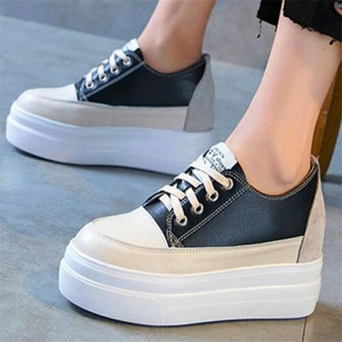 Oxfords Womens Fashion Sneaker Leather Platform Wedge Ankle Boots High Heel Increasing Height Oxfords Casual Breathable Shoes