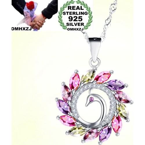 OMHXZJ Wholesale European Fashion Woman Girl Party Gift Peacock Tourmaline AAA Zircon 925 Sterling Silver Pendant Charm CA18