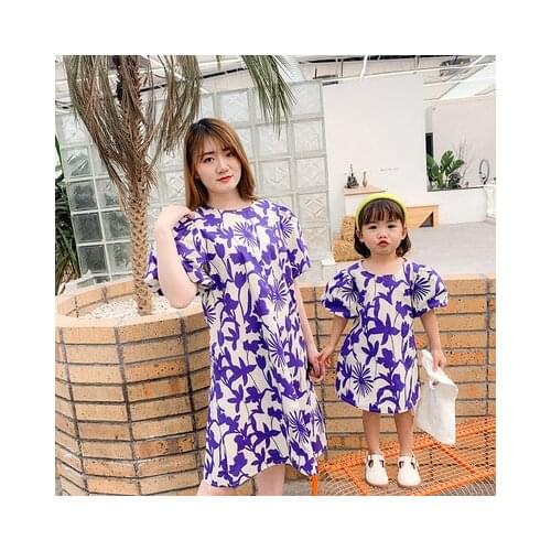 2021 Summer New Mather and Daughter Dress Fashion Family Matchwork Clothes Kids Dresses for Girls Baby Cute Print Beach Dress