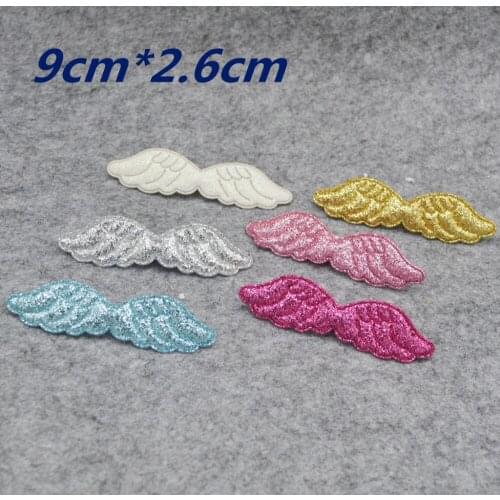 Sew on 9*2.6cm 30pcs/lot Shiny Angel wing Padded Appliques for Cloth Decoration, Angel wing Hair Accessories