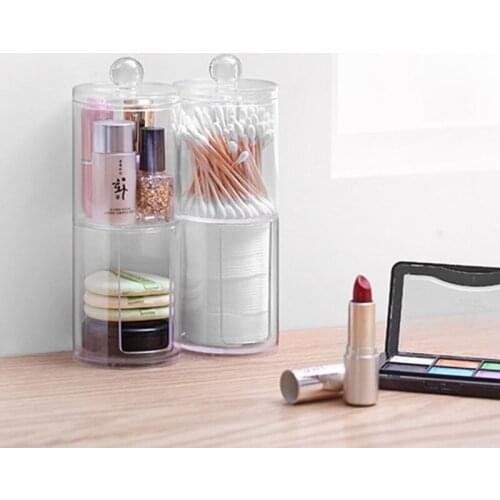 Clear Acrylic Cosmetic Organizer Cotton Swabs Box Protable Cosmetic Case Round Container Storage for Home