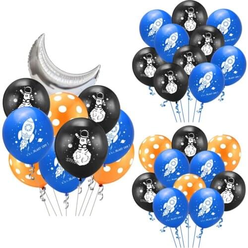 QIFU 10pcs Astronaut Rocket Latex Balloon Birthday Party Decorations Kids Galaxy Theme Party Supplies Space Party Ballon Baloes