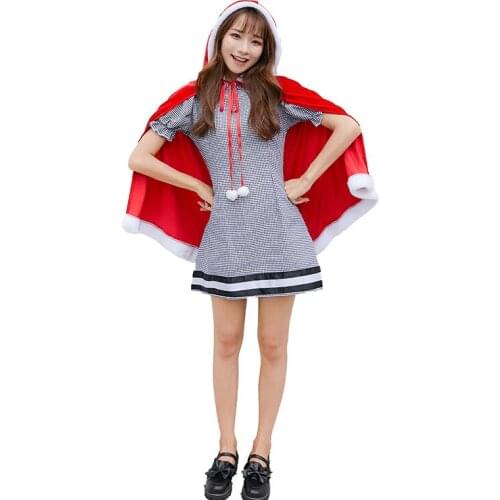 Christmas Service Japanese Cute Christmas Set Winter Cosplay Dress Red Hat Christmas Princess Shawl Dress