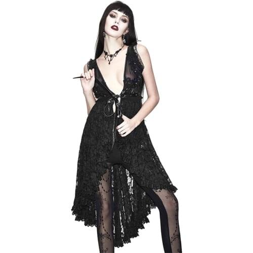 Eva Lady Sexy Gothic Dresses for Women Black Lace See Through Deep V Neck Bandage Lace Up Short Dress New Trend In Party Dresses