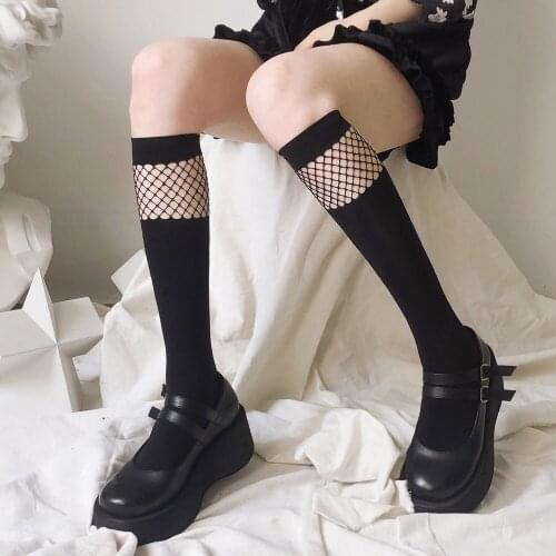 Fishnet Socks Mesh Cute Kawaii Lolita Socks Set Black White Sexy Knee Socks Women JK Cosplay Goth Calcetines