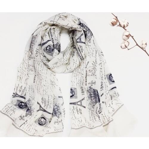 New Fashion Eiffel Tower With Stamp Print Scarf And Shawl Long Cotton Crown Paris Fringe Scarf Wrap Hijab 10pcs/Lot Women Hijab