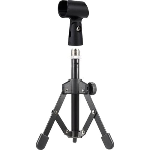 Ammoon MS-12 Microphone Stand Mini Foldable Adjustable Desktop Microphone Stand Tripod with MC5 Mic Clip Holder Bracket