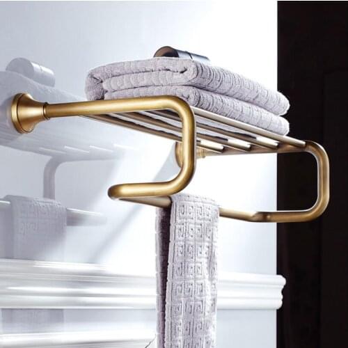 60cm Black Oil/Antique Bathroom Towel Rack Fixed Bath Towel Holder Bath Towel Bar Hotel Home Bathroom Storage Rack Shelf