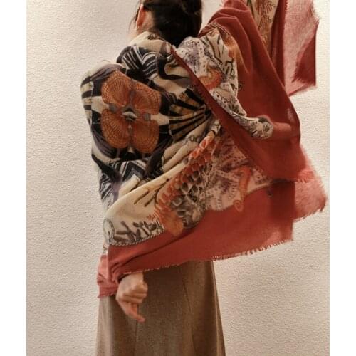Super large size 100% boiled wool women classic ink paint print scarf shawl pashmina 190x135cm retail wholesale