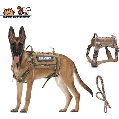 SUPREPET Tactical Dog Harness German Shepherd Pet Dog Outdoor Activity pet Clothing Harness Vest Nylon Bungee Dog Leash Harness
