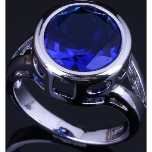 Glowing Round Blue Cubic Zirconia Silver Plated Ring V0450