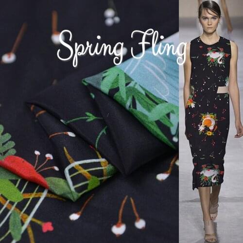 100% mulberry silk crepe de chine fabric meter 13 mm cherry print anti-wrinkle shirt dress fabric wholesale silk cloth