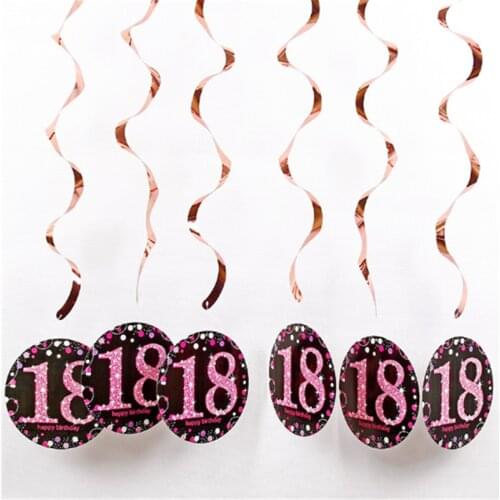 Party Decoration 6pcs/set Rose Gold Spiral Garland 18 30 40 50 60 Years Old Happy Birthday Pull Flag 40th Anniversary Party