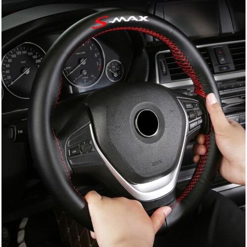 15 Inch 100% Cowhide Braid with Needles Thread Genuine Leather Car Steering Wheel Cover Soft Anti Slip for Ford Smax S-max