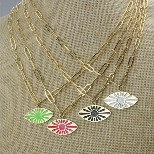 16inch 10pcs/lot New design platded necklace,colorful eye shape enamel component jewelry,popular plated chain necklace wholesale