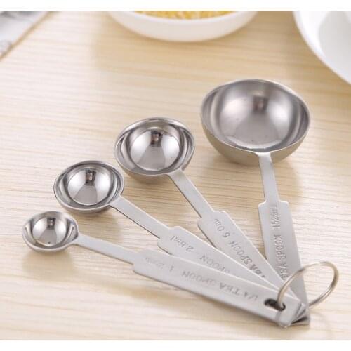 4pcs/set Stainless Steel Measuring Spoon Baking Measuring Tools Scale Milk Powder Salt Measuring Spoons Cups Four-piece Set