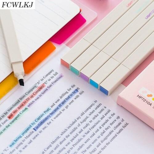 6 Colors/box Single Headed Highlighter Pen Fluorescent Markers Mild Liner Highlighters Pens Art Marker Student Stationery
