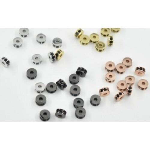 6mm spacer crystal micro pave cz zircon cubic zirconia beads copper silver gold black plated bracelet accessories yuj453