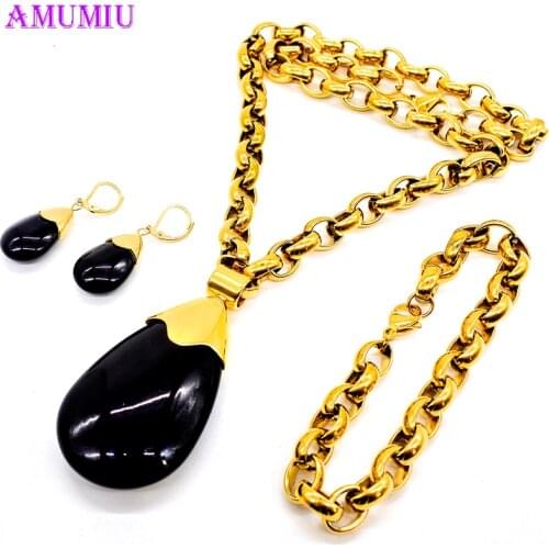 AMUMIU Water Drop Wedding Jewelry Sets inlay Luxury Crystal Bridal Jewelry Set Gifts necklace earrings Elegant Party gold JS056A