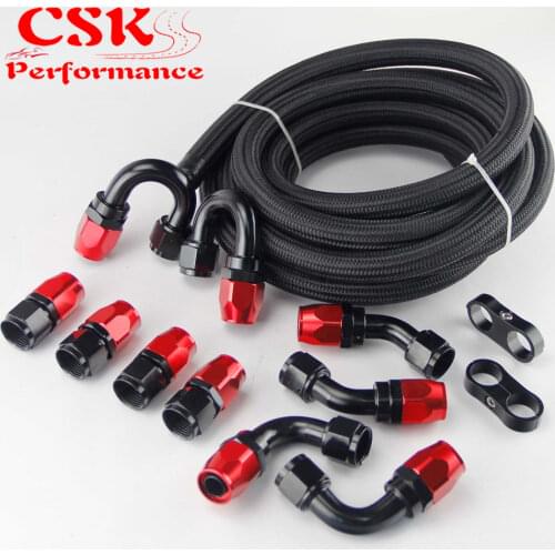 AN12 Stainless Steel/ Nylon Braided Oil Line / Hose +Fitting Hose End Adaptor Kit Black/Silver