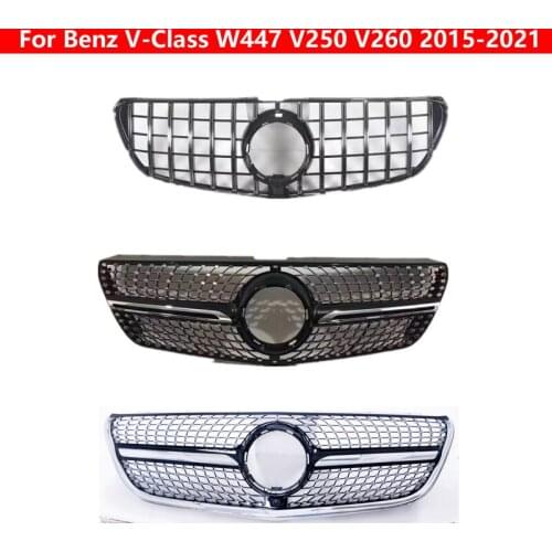 For Mercedes-Benz Vito V-Class W447 V250 V260 Car Styling ABS Middle Grille Front Center Grill Diamond GT Style Bumper2015-2021