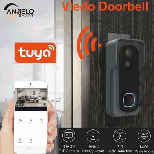 Tuya WiFi Wireless HD 1080P Smart Home Security Video Doorbell with Battery Compatible with Google & Alexa Waterproof doorbell