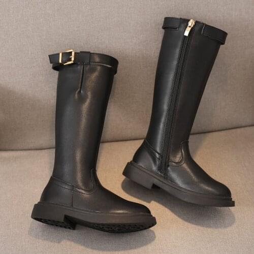Kid shoes 2020 Fashion New winter girls boots Geniune leather Knee-high boots Metal button children snow boots Martin boots