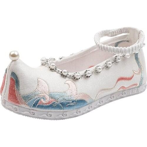 Kids Hanfu Shoes Girls Antiquity Costume Flats Embroidered Shoes Children Chinese Style Old Beijing Cloth Dance Shoes