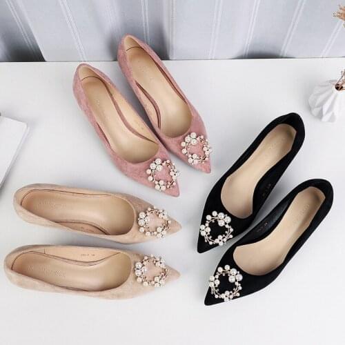 Womens High Heels Sexy women pumps Flock Slip On 6.5CM Thin High Heels Pointed Toe Shallow Rhinestones women shoes size 35-42