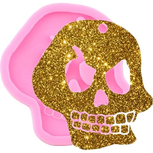Glossy Skull Head Keychain Silicone Mold Halloween Keychain Making Molds Polymer Clay Pendant Jewelry Making Necklace Mould