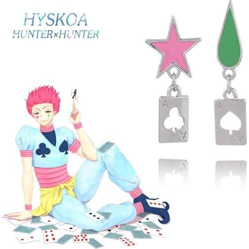 HUNTER×HUNTER Cosplay Hisoka Stud Earrings Stars Teardrop Poker Joker Pendant Earring Unisex Cosplay Jewelry Accessories