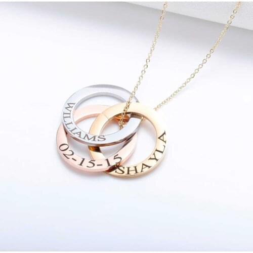 Mumuxing Customized Personalized Pendant Necklace Three-Ring Interlocking Stainless Steel Necklace Customized Name Necklace