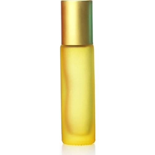 3pcs 10ml Portable Frosted Yellow Thick Glass Roller Essential Oil Perfume Bottles Travel Refillable Rollerball Bottle
