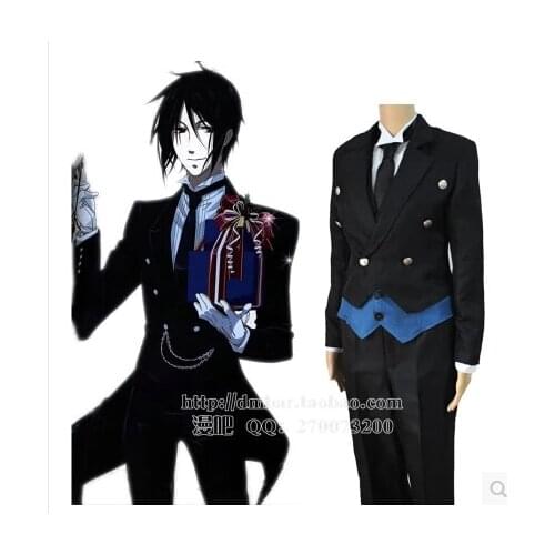Suit coat + shirt + pants + vest + tie+gloves)Sebastian Michaelis Cosplay Costumes Anime Black Butler Cosplay Tuxedo