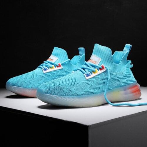 Rainbow shoes mens knitted fabric sneakers 2021 summer breathable casual mens shoes sneakers flats fashion male shoe