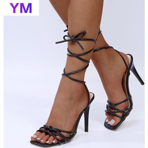 Summer Fashion 2021 Women Shoes Gladiator Sandals High Heels Sandals Party Dress Shoes Cross Strap Lace-up Pumps Size 43