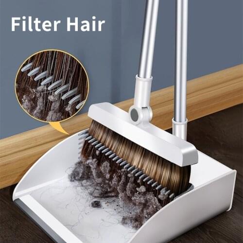 JOYBOS Home Windproof Broom & Dustpan Set Stainless Upright Extendable Broomstick Floor Cleaning Brush Soft Comb Teeth JBS16