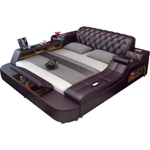 China Cheap Price Modern Genuine Leather Bedroom Furniture Tatami Massage Bed