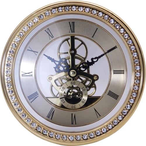 Mini Quartz Clock Insert Silver/Gold Trim Roman Numeral Quartz Movement