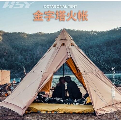 Mongolian Yurt Camping Teepee 5-8Person Big Pyramid Backpacking Tent Chimney Hole Shelter Cotton Rainproof Octagonal Tent