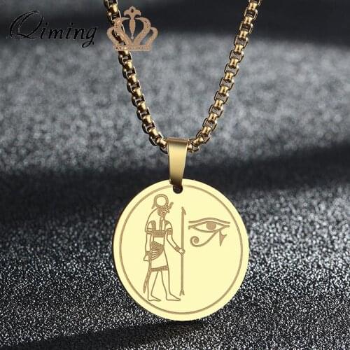 God Eyes Of Horus Ra Necklace Men Women Patron Saint The Wadjet Pendant Stainless Steel Ancient Egypt Jewelry